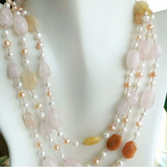 Rose Quartz Rhodochrosite Pearl Necklace - Picture 7 of 7